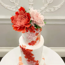 Load image into Gallery viewer, Red & White Sugar Flowers Wedding Cake