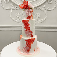Load image into Gallery viewer, Red & White Sugar Flowers Wedding Cake