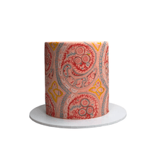Load image into Gallery viewer, Hand-painted paisley luxury celebration cake inspired by Etro patterns, made by Bal Cakery.

