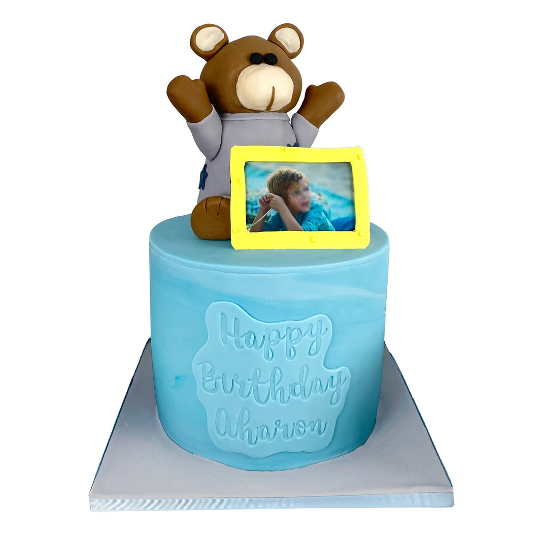 3D Brown Teddy + Picture Frame Birthday Cake