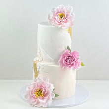 Load image into Gallery viewer, Gold &amp; Pink Peony Sugar Flowers Intimate Wedding Cake