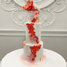 Load image into Gallery viewer, Red &amp; White Sugar Flowers Wedding Cake