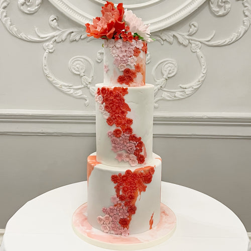 Red & White Sugar Flowers Wedding Cake