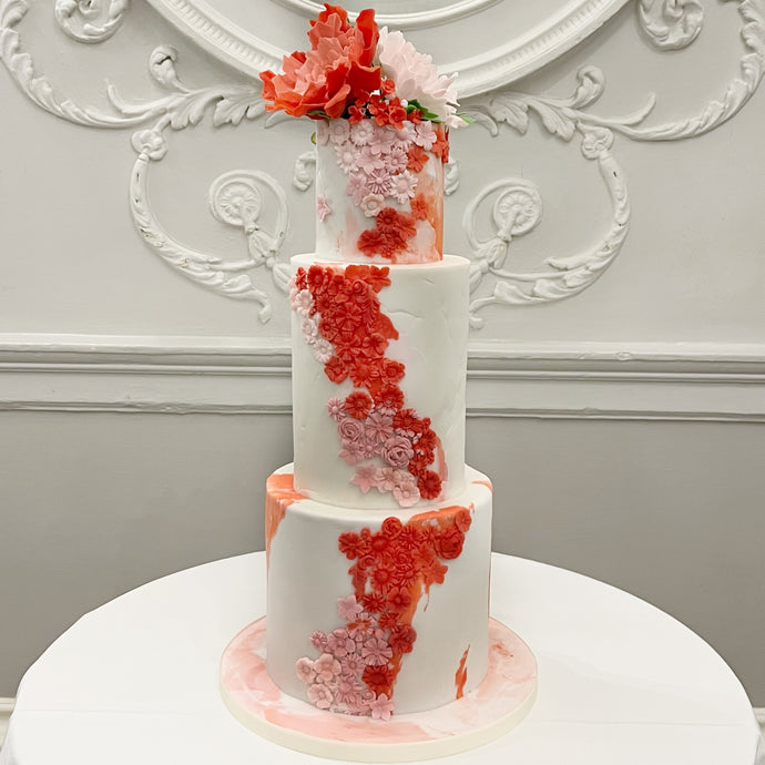 Red & White Sugar Flowers Wedding Cake