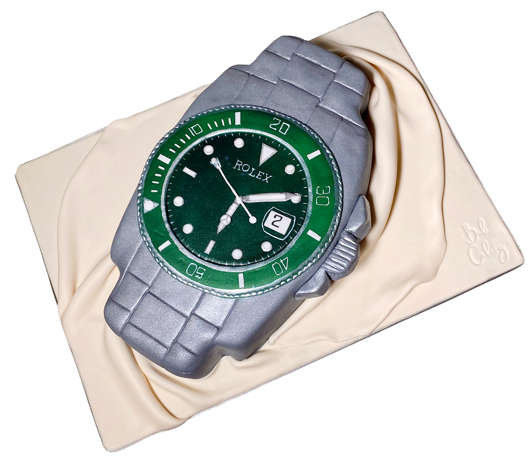 Rolex realistic watch celebration cake - hand painted with all edible medium. Realistic celebration cakes in central London.