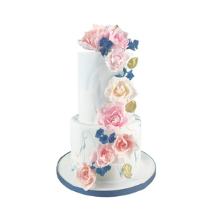 Blue & Pink Sugar Flowers Intimate Wedding Cake
