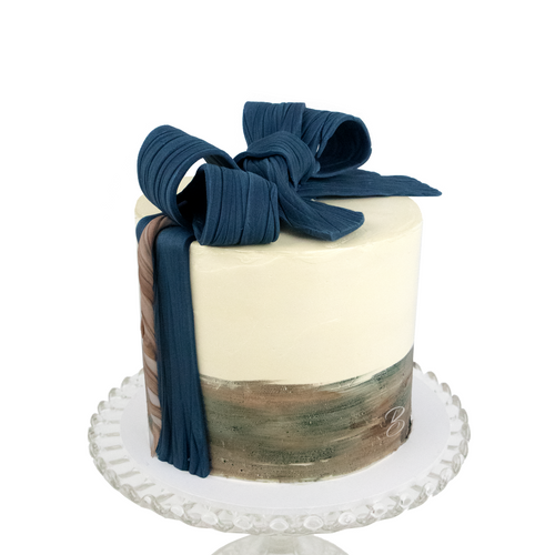 Hand Painted Cake with Navy Bow