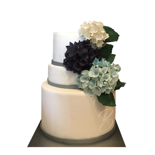 Hydrangea sugar flowers wedding cake