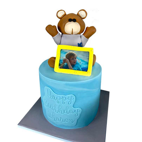 3D Brown Teddy + Picture Frame Birthday Cake